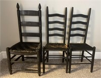 Three Ladder Chairs with Woven Seats