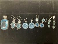 Blue Topaz Sterling Silver Pendant & Earrings.
