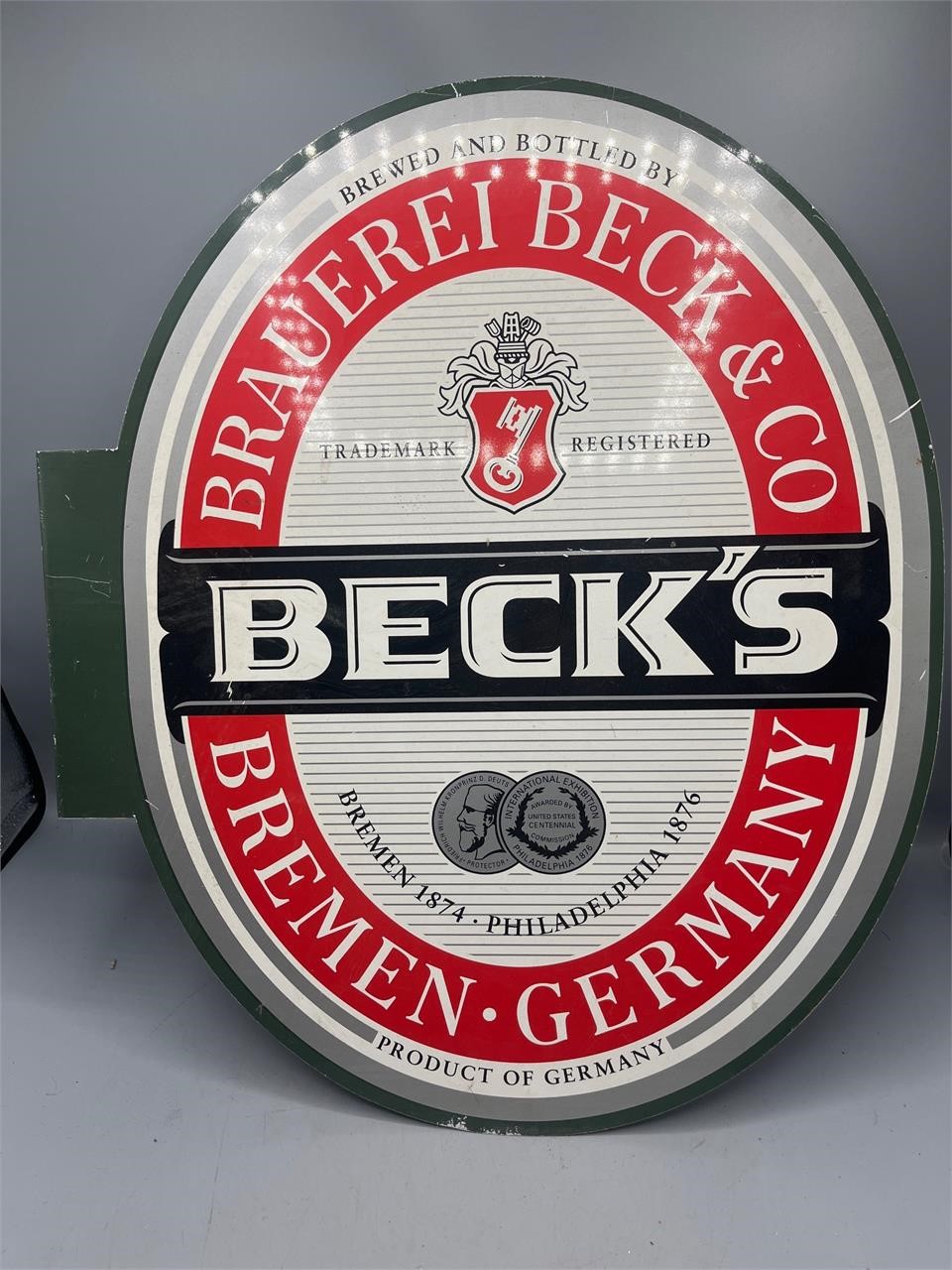 Becks Beer double-sided metal sign