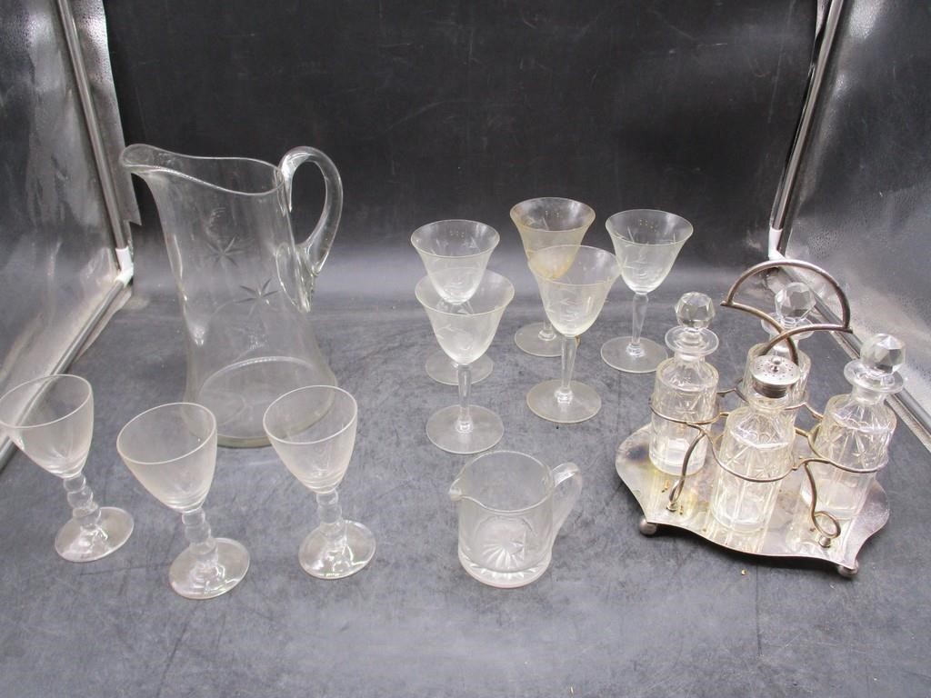 Glasses, Pitcher, Cruet Set