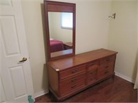 A Mid-Century Long Dresser With Mirror