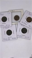 (5) OLDER Indian head pennies 1861-1873