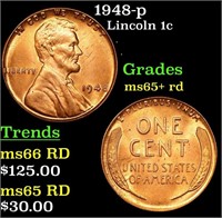 1948-p Lincoln Cent 1c Grades Gem+ Unc RD