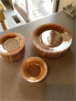 Set of orange Fire-King dish ware, missing some