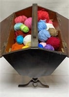 Wooden Sewing Basket Full with Yarn