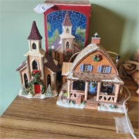 Christmas Valley Lighted Church & Cabin