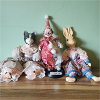 Vintage Dancing Clown Music Figurine, Cat & Bunny