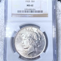 1925 Silver Peace Dollar NGC - MS62