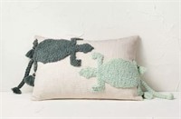 Two Lizard Punch Needle Lumbar Throw Pillow