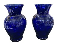 Pair 11 “ Cobalt Blue Vases