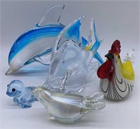 Art Glass and Crystal Animal Figurines - 5pcs