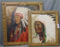 (2) Indian Chief Oil Paintings, Signed Guenippi