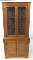 English Carved & Leaded Glass Corner Cabinet