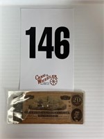 1864 $20 Confederate Bill Authentic - torn corner