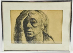 Charcoal Portrait Drawing of Woman, Litho