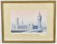 Westminster, Big Ben Watercolor Signed Flischer