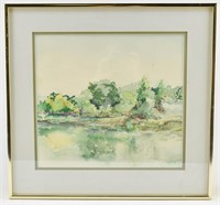Original Watercolor Painting of Lakeshore Treeline