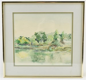 Original Watercolor Painting of Lakeshore Treeline