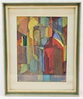 Winnifred Barrows Sgd Abstract Cubism Multimedia