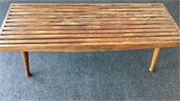 Vintage MCM Wood Slat Bench, tapered legs,48 in