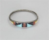 CORAL JET TURQUOISE MOTHER OF PEARL INLAID RING