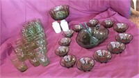 Green glass kitchenware - 18 glasses, salt and