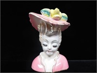 Thames Irice Head Vase Lady Head Vase Pink Hat