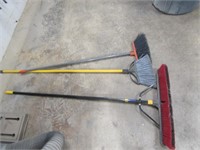 pushbroom & 2 brooms