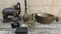 Sacred Bull, Buddhist statue, vase etc…