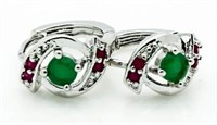 9Kt Gold Genuine Emerald & Ruby Earrings