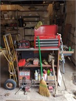 ROLLING METAL CART WITH TOOLS, FLUIDS