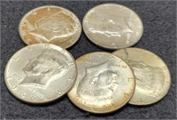 (5) 40% Silver Kennedy Half Dollars