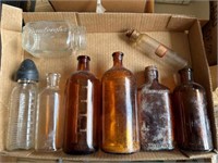 Vintage amber and clear bottles