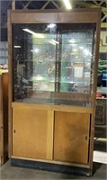 (O) Wooden Cabinet with Glass Shelves One Piece