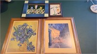 Lot of 4 wall pictures-1 is cross stitched