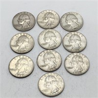 Group Of 10 Silver Washington Quarters