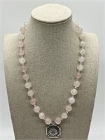Pink Jade & Rose Quartz Sterling Yantra Necklace