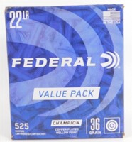 * New 525 Federal 22 LR Hollow Point 36 Gr Rounds
