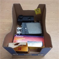 Various vintage cameras and Kodac film