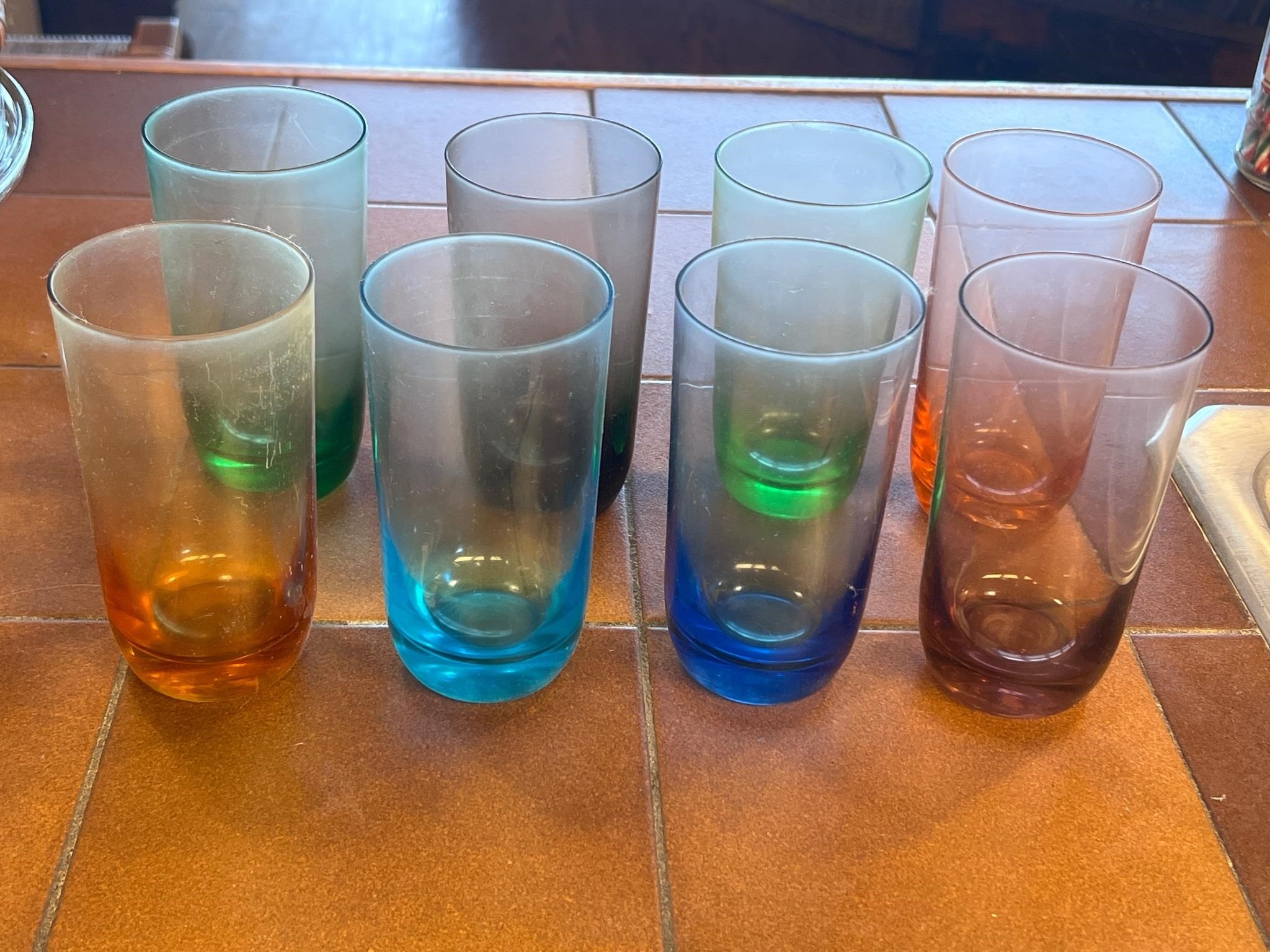 8 vintage glass ware colorful glasses