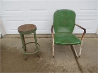 Vintage Outdoor Metal Chair & Metal Stool