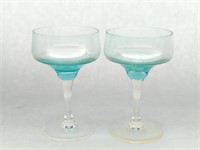 (2) Vintage SASAKI Harmony Aqua Liquor Glasses