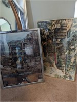 Pair of large framed model railroad photographs