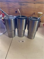 (3) Stainless Cups (Yeti & Ozark) w/Metal Straws
