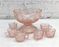 Pink Depression Glass Mini Punch Bowl Set