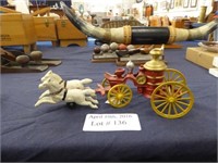 PAINTED CAST IRON HORSE DRAWN FIRE ENGINE 13".