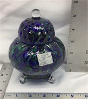 D1) VINTAGE 3 FOOTED LIDDED ART GLASS DECOR,