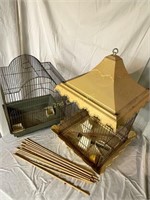 2 Vintage Bird Cages With Wood For Perches.