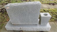 Granite headstone w/ flower stand on base:
