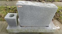 Granite headstone w/ flower stand on base:
